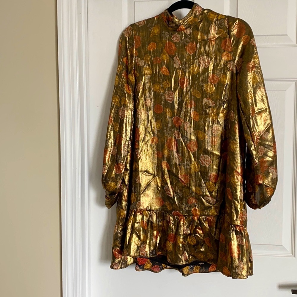 Zara Metallic Gold Shift Dress
